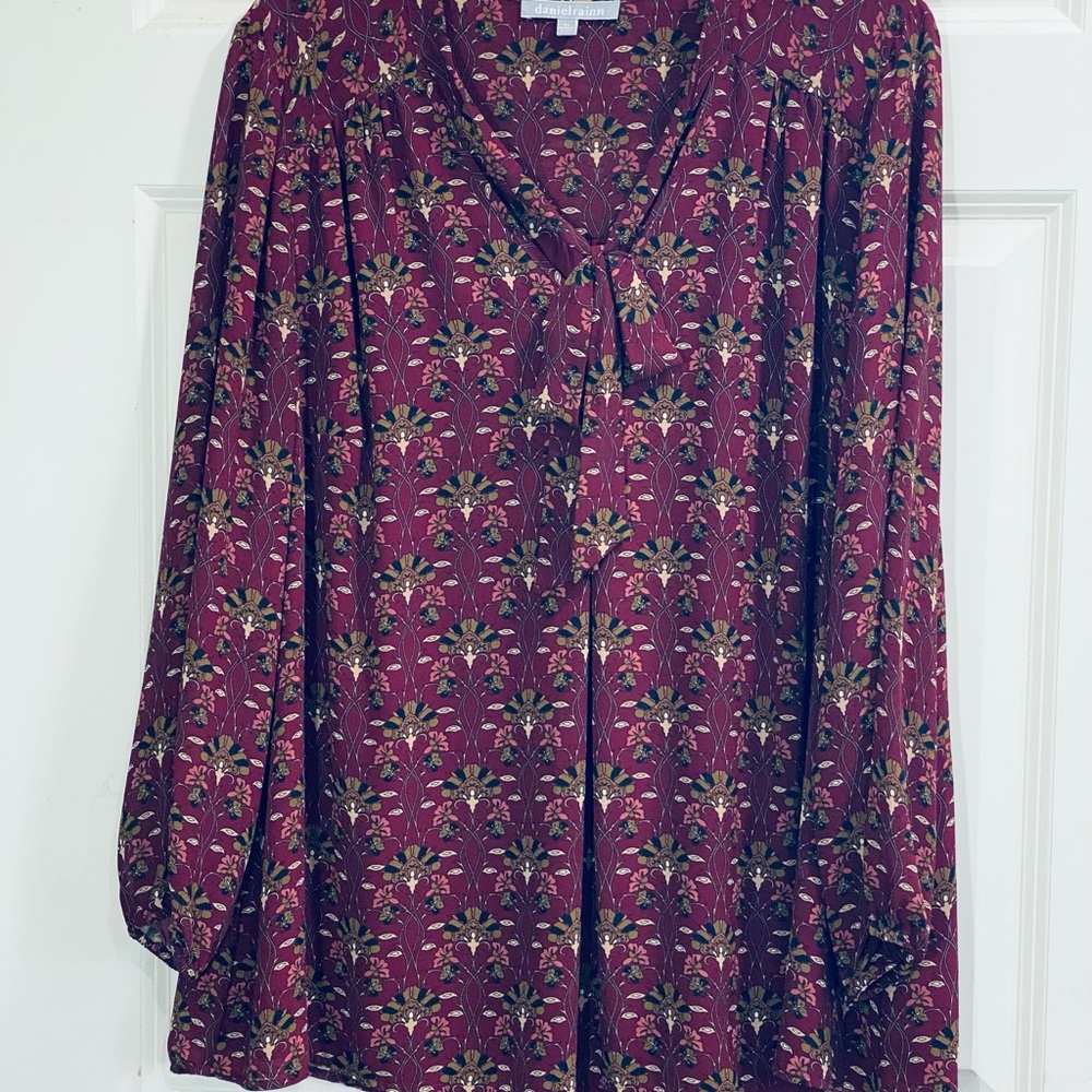 Daniel Rainn Maroon and Olive Floral Blouse